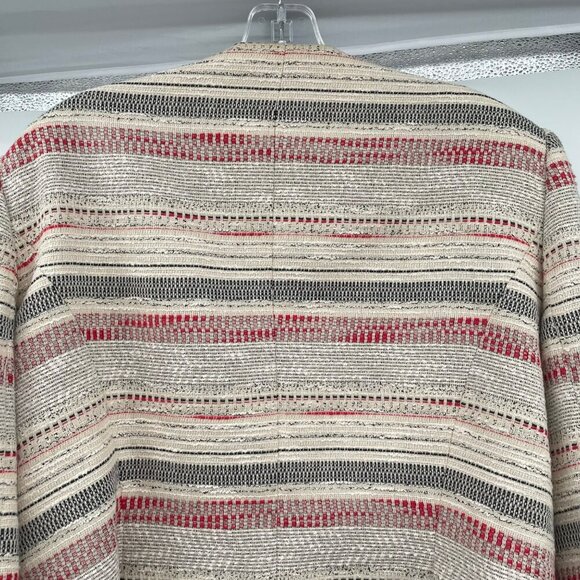 TAHARI Womens Textured Striped Blazer Open Front Cream/Multi Size 16 Pockets - Picture 6 of 9